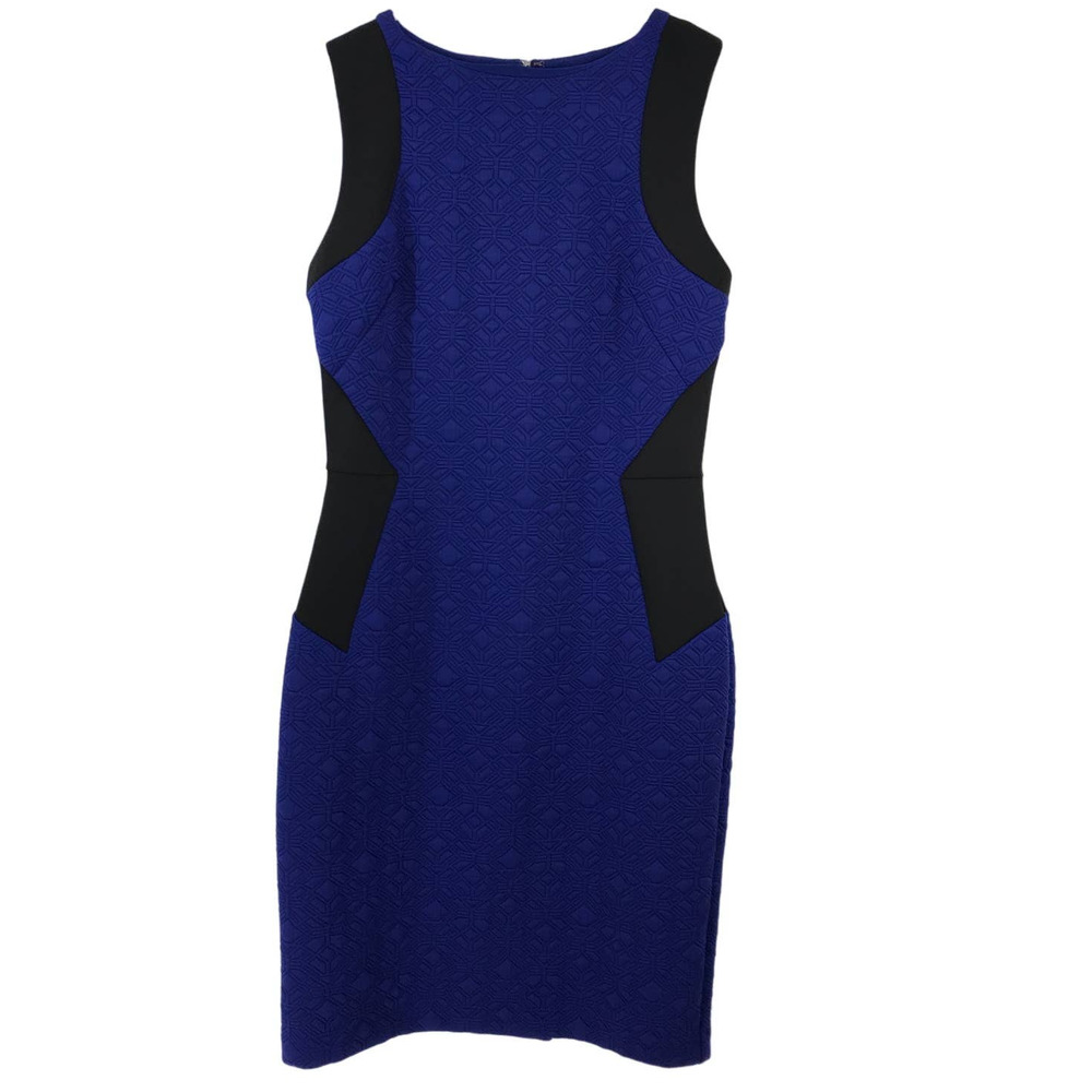 Metaphor Women's Cocktail Dress Blue Black Geometric Quilted Bodycon Size Medium